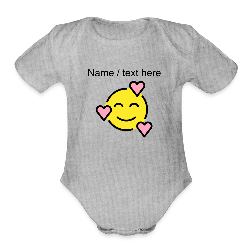 Smiling Face with Hearts Moji Organic Short Sleeve Baby Bodysuit - Emoji.Express - heather grey