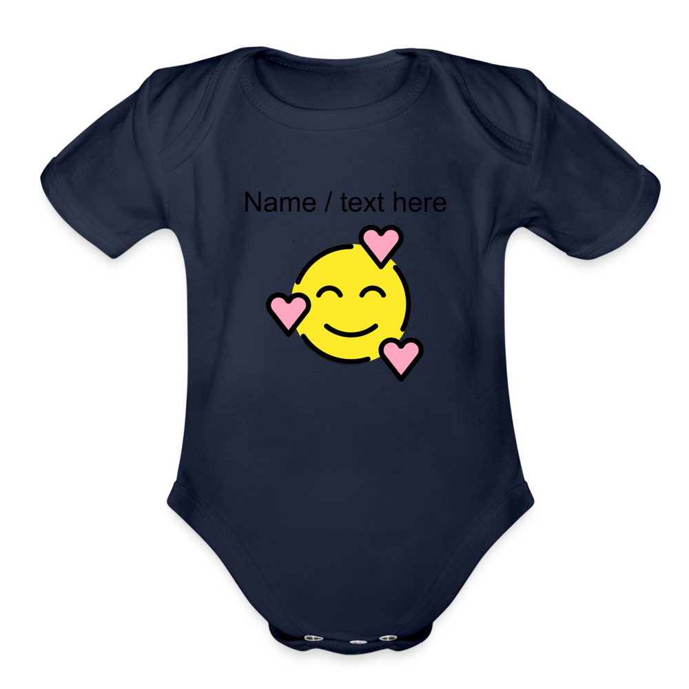 Smiling Face with Hearts Moji Organic Short Sleeve Baby Bodysuit - Emoji.Express - dark navy