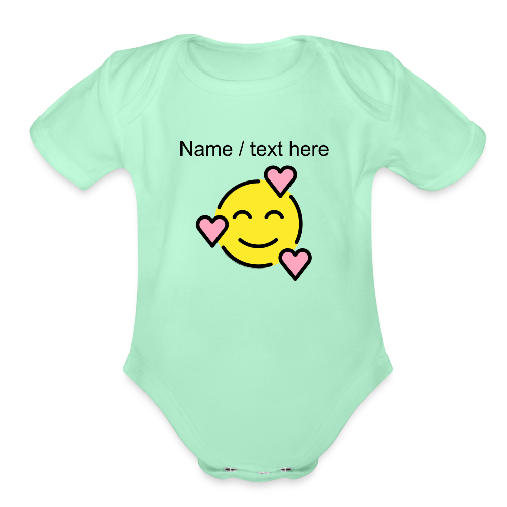 Smiling Face with Hearts Moji Organic Short Sleeve Baby Bodysuit - Emoji.Express - light mint