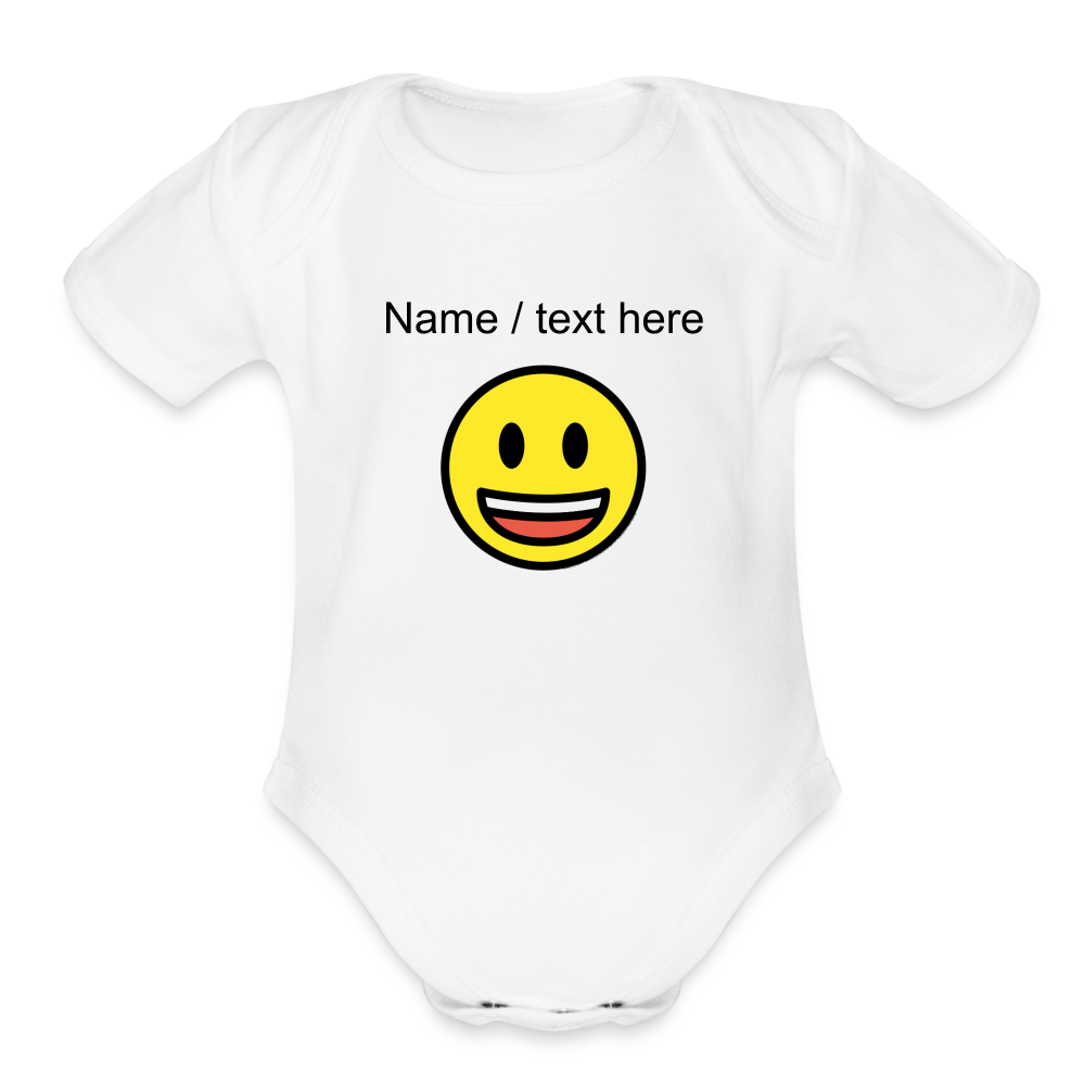 Grinning Face with Big Eyes Organic Short Sleeve Baby Bodysuit - Emoji.Express - white