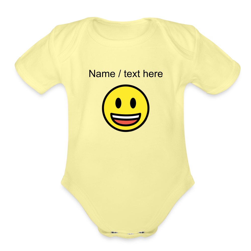 Grinning Face with Big Eyes Organic Short Sleeve Baby Bodysuit - Emoji.Express - washed yellow