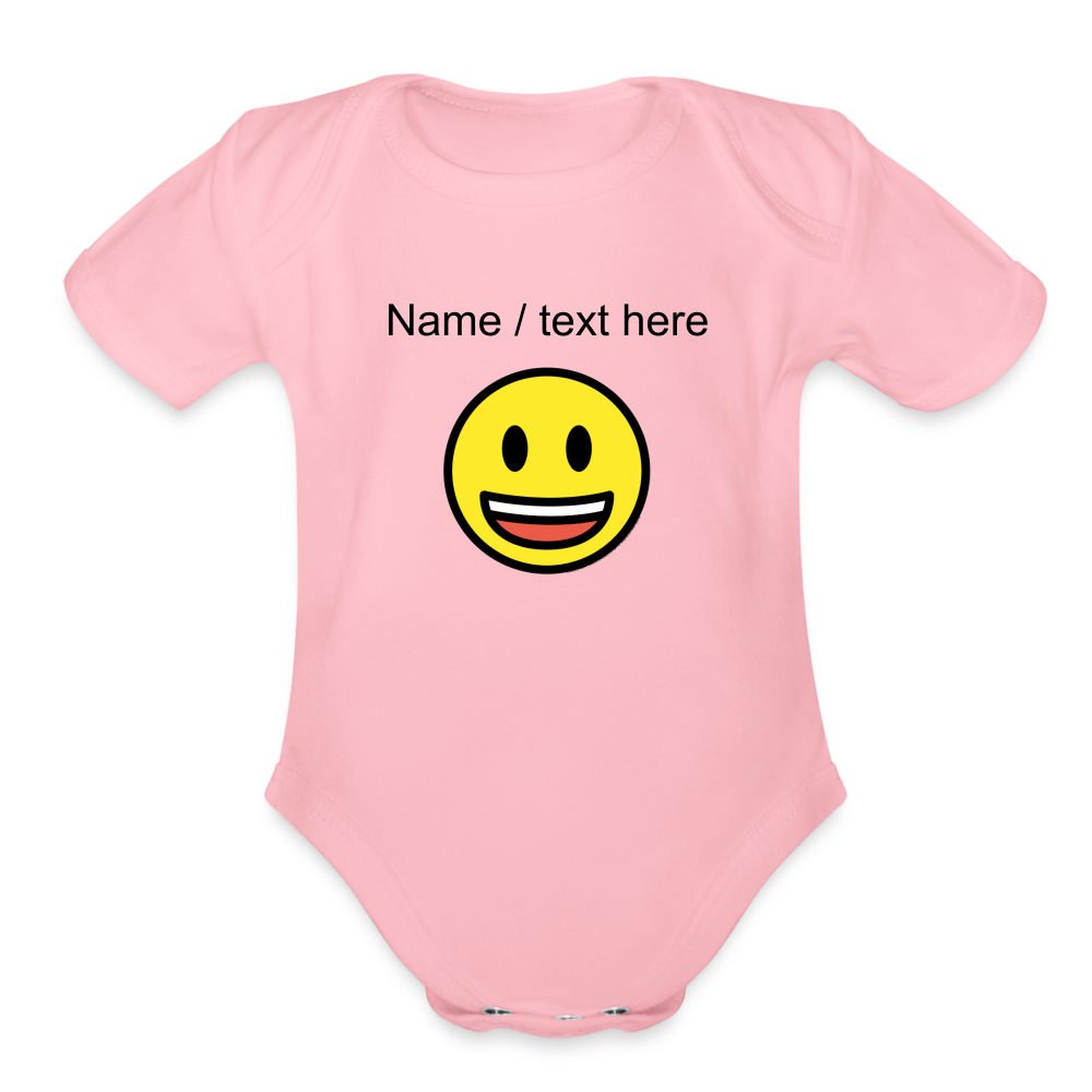 Grinning Face with Big Eyes Organic Short Sleeve Baby Bodysuit - Emoji.Express - light pink