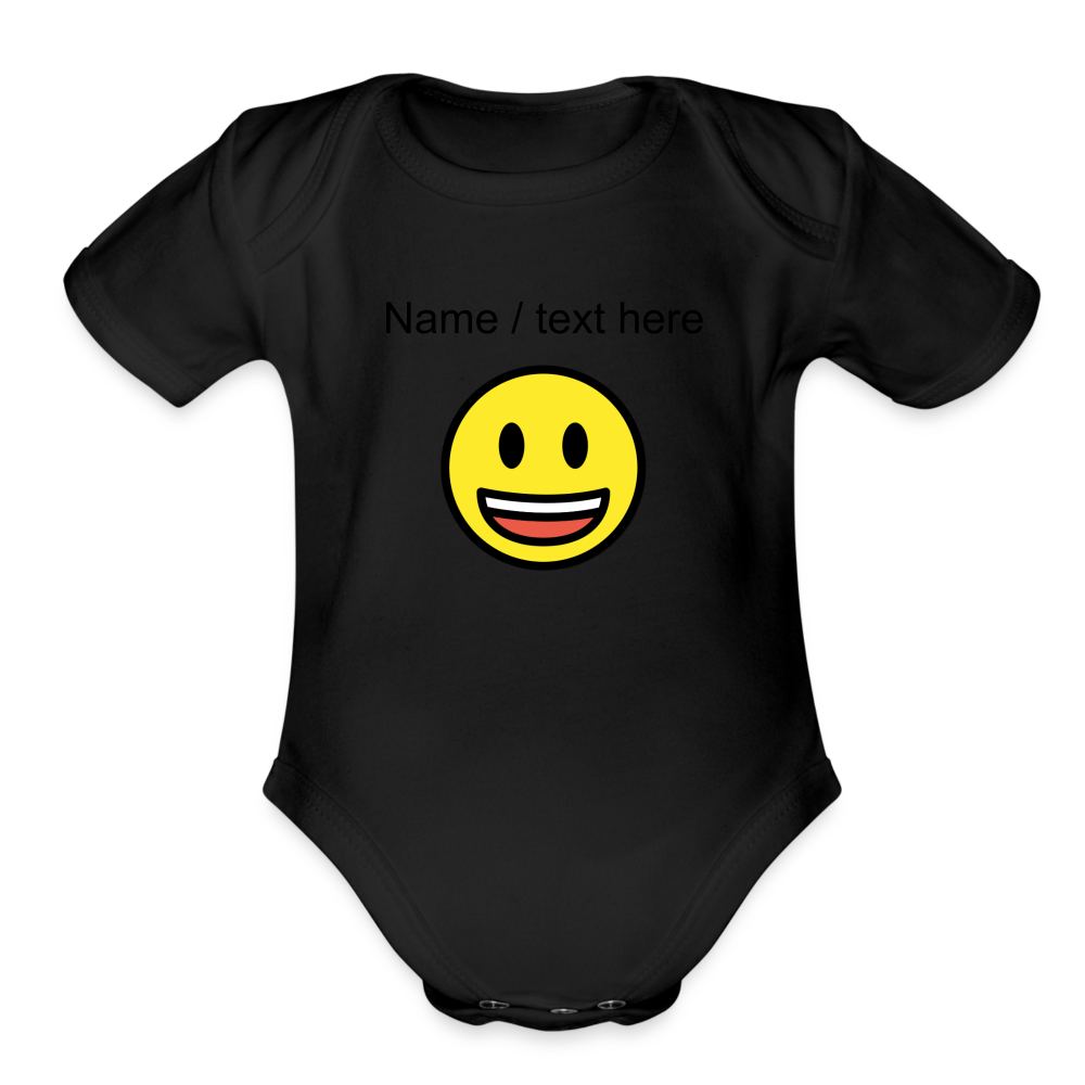 Grinning Face with Big Eyes Organic Short Sleeve Baby Bodysuit - Emoji.Express - black
