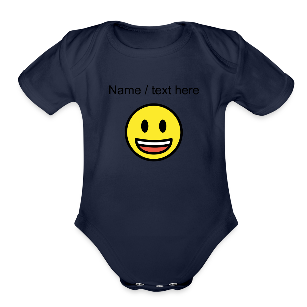 Grinning Face with Big Eyes Organic Short Sleeve Baby Bodysuit - Emoji.Express - dark navy