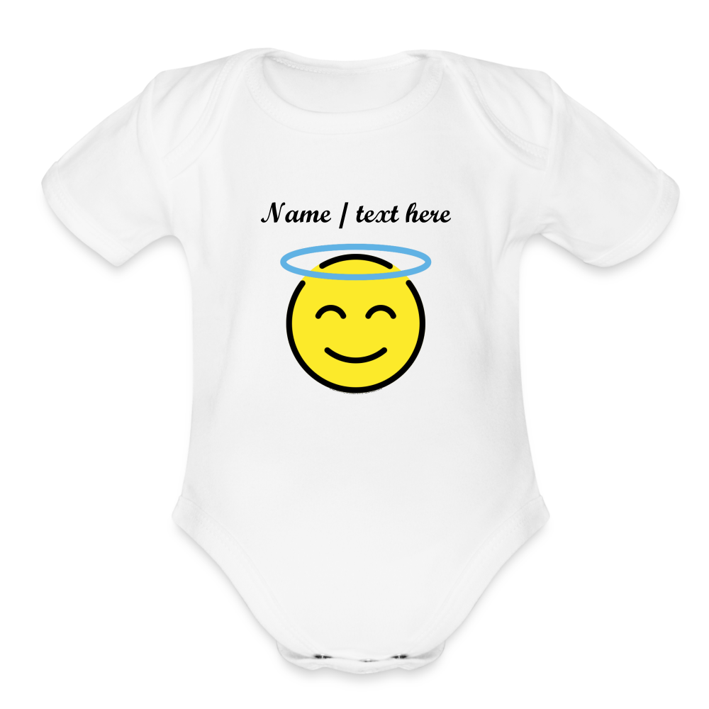 Smiling Face with Halo Moji Organic Short Sleeve Baby Bodysuit - Emoji/Express - white