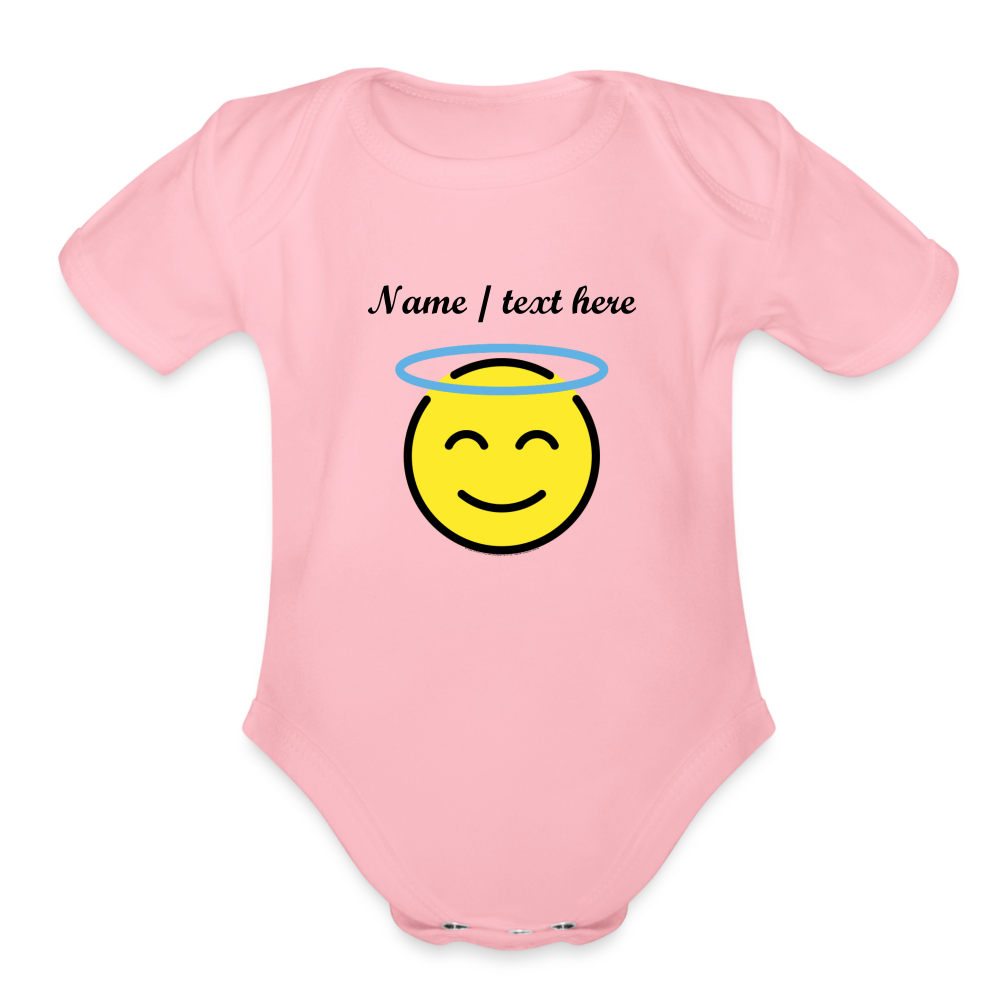 Smiling Face with Halo Moji Organic Short Sleeve Baby Bodysuit - Emoji/Express - light pink