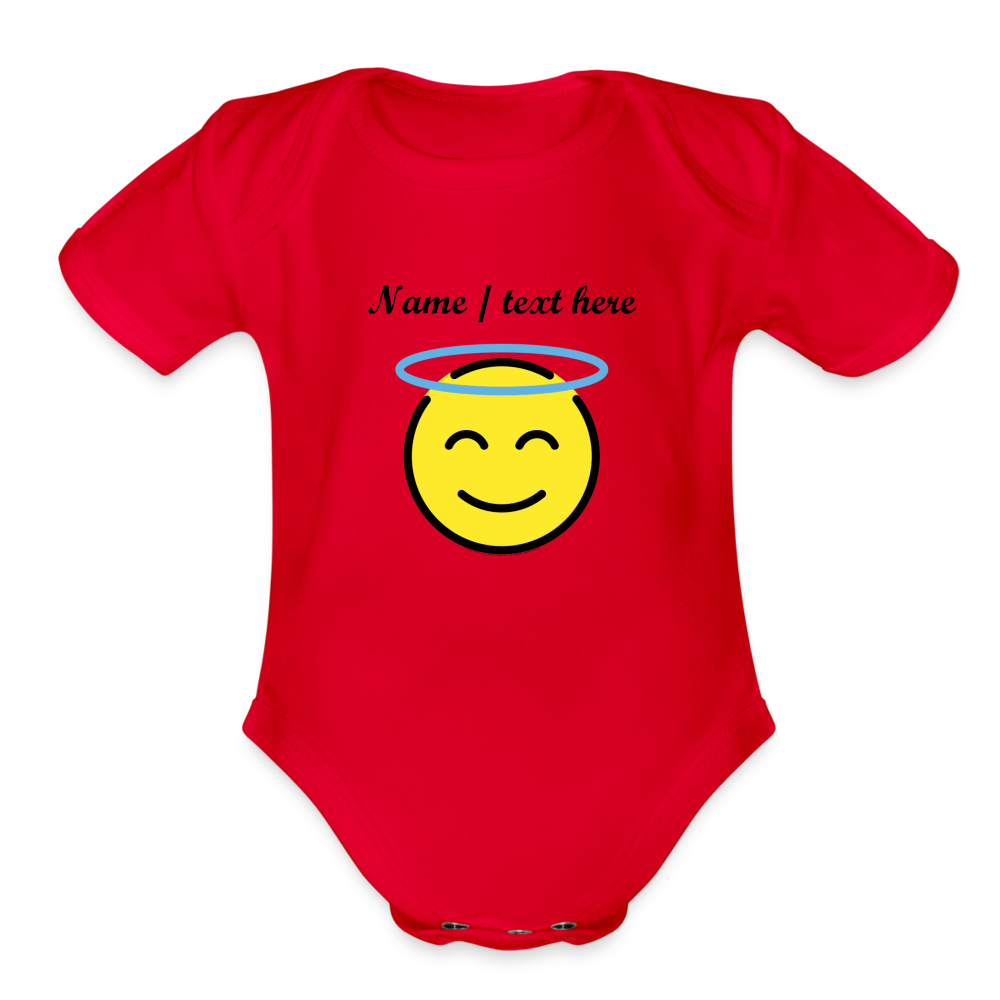 Smiling Face with Halo Moji Organic Short Sleeve Baby Bodysuit - Emoji/Express - red
