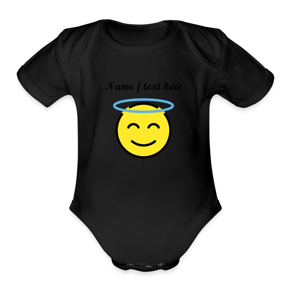 Smiling Face with Halo Moji Organic Short Sleeve Baby Bodysuit - Emoji/Express - black