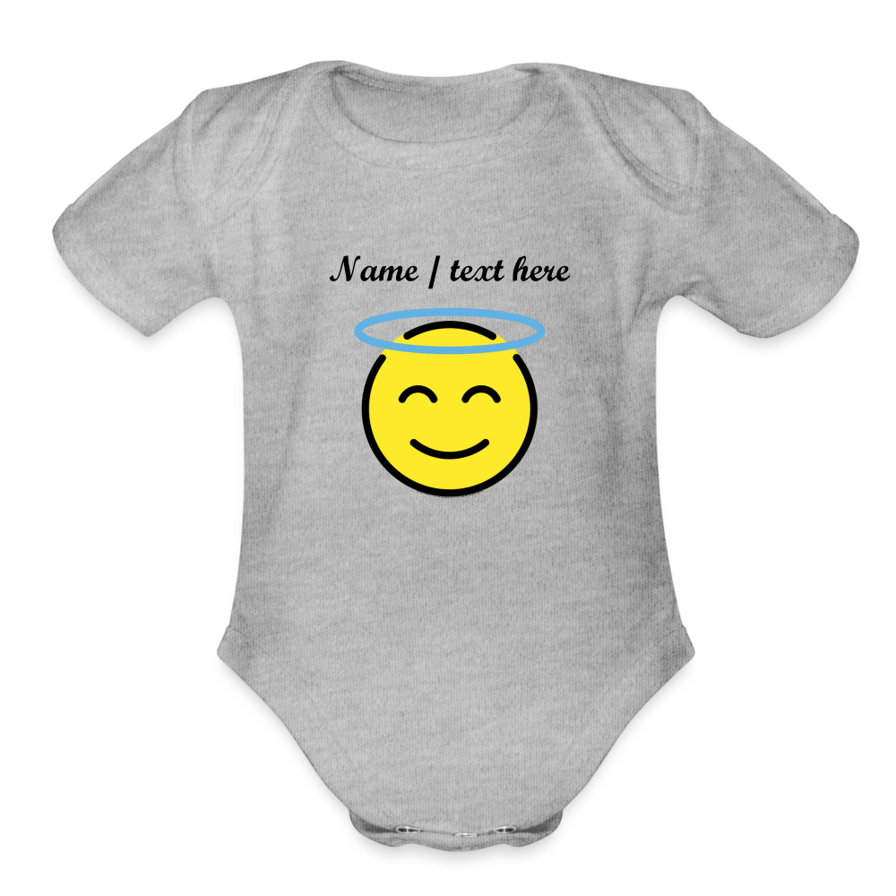 Smiling Face with Halo Moji Organic Short Sleeve Baby Bodysuit - Emoji/Express - heather grey