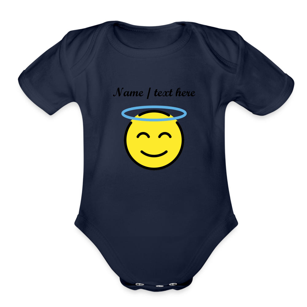 Smiling Face with Halo Moji Organic Short Sleeve Baby Bodysuit - Emoji/Express - dark navy