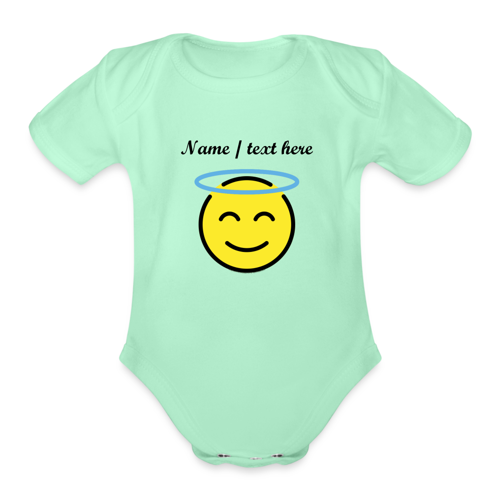 Smiling Face with Halo Moji Organic Short Sleeve Baby Bodysuit - Emoji/Express - light mint