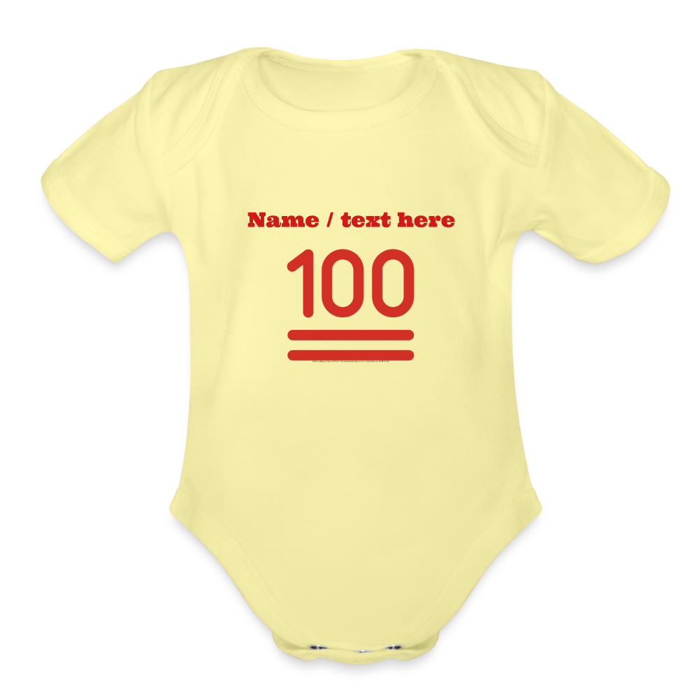 100 Points Moji Organic Short Sleeve Baby Bodysuit - Emoji.Express - washed yellow