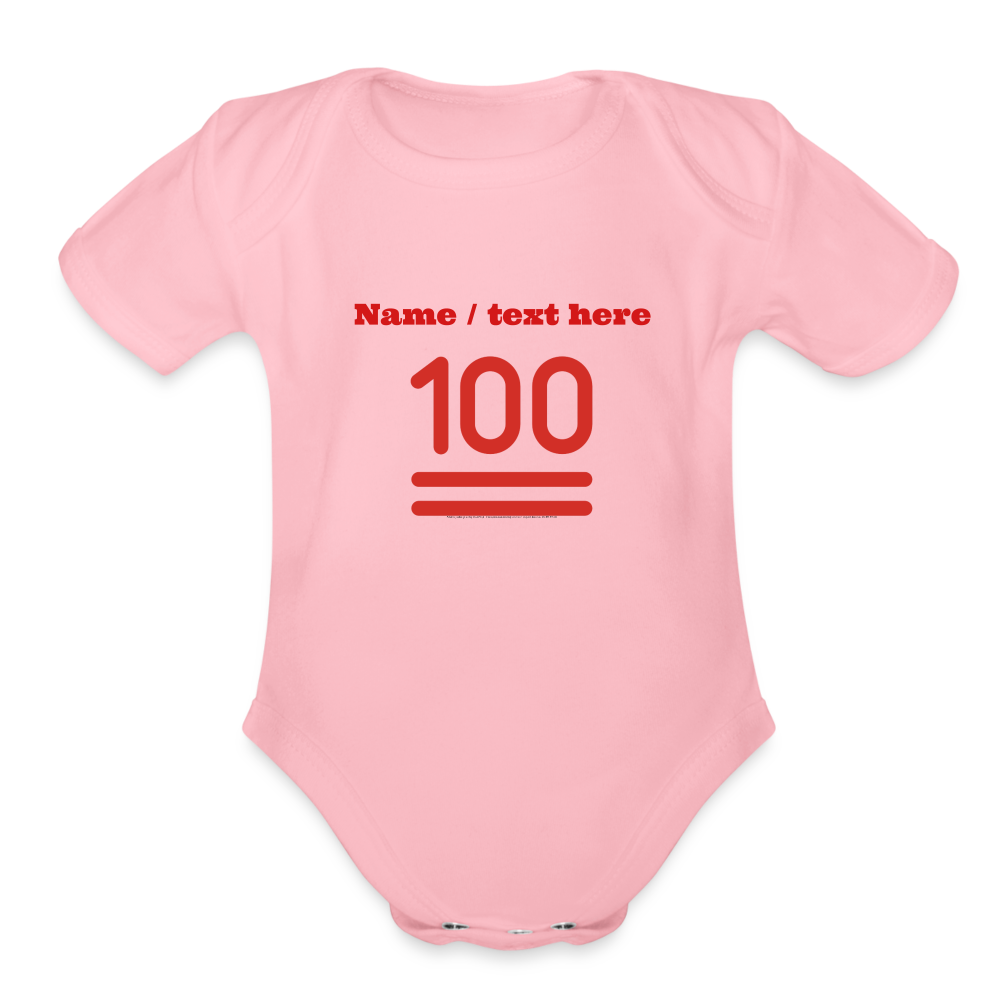 100 Points Moji Organic Short Sleeve Baby Bodysuit - Emoji.Express - light pink