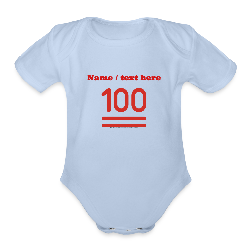 100 Points Moji Organic Short Sleeve Baby Bodysuit - Emoji.Express - sky