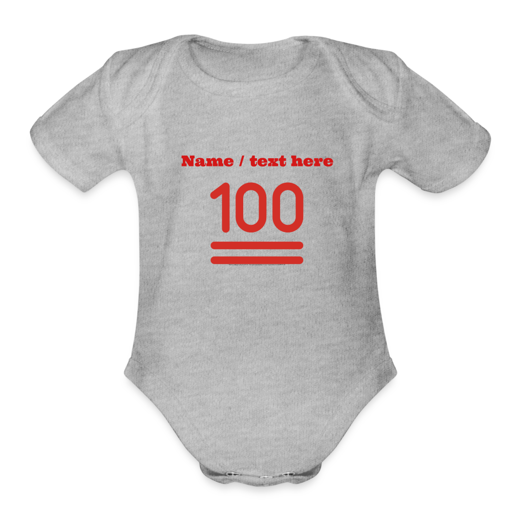 100 Points Moji Organic Short Sleeve Baby Bodysuit - Emoji.Express - heather grey