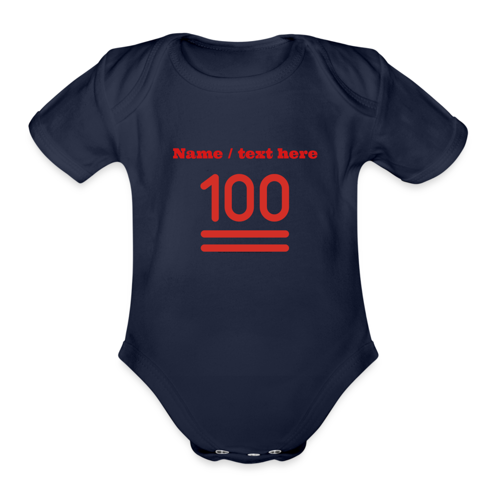 100 Points Moji Organic Short Sleeve Baby Bodysuit - Emoji.Express - dark navy