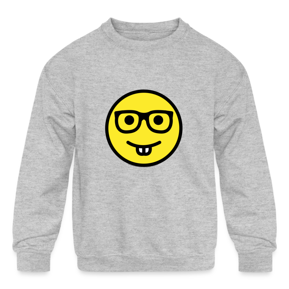 Nerd Face Moji Kids' Crewneck Sweatshirt - Emoji.Express - heather gray
