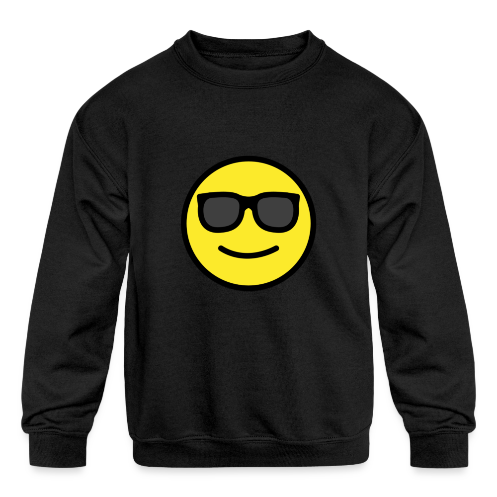 Smiling Face with Sunglasses Moji Kids' Crewneck Sweatshirt - Emoji.Express - black