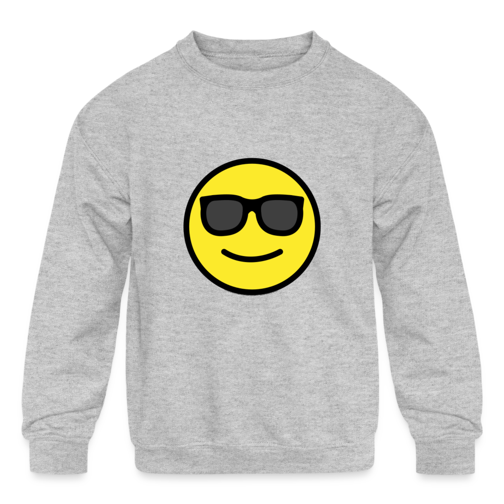Smiling Face with Sunglasses Moji Kids' Crewneck Sweatshirt - Emoji.Express - heather gray