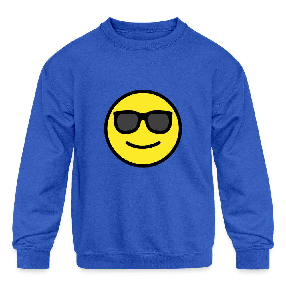 Smiling Face with Sunglasses Moji Kids' Crewneck Sweatshirt - Emoji.Express - royal blue