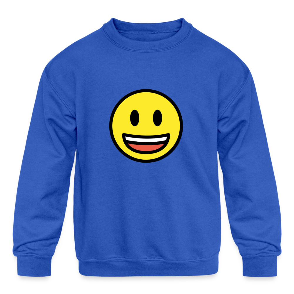 Grinning Face with Big Eyes Moji Kids' Crewneck Sweatshirt - Emoji.Express - royal blue