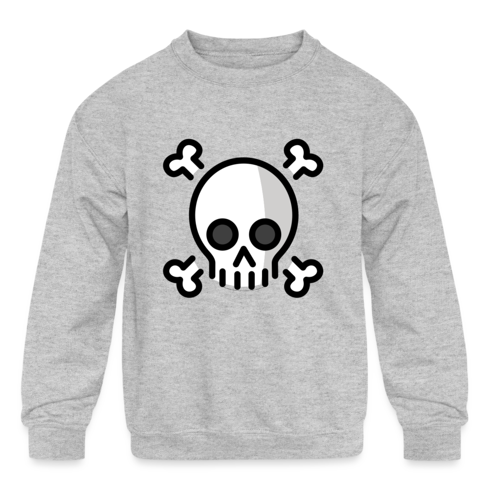 Skull and Crossbones Moji Kids' Crewneck Sweatshirt - Emoji.Express - heather gray