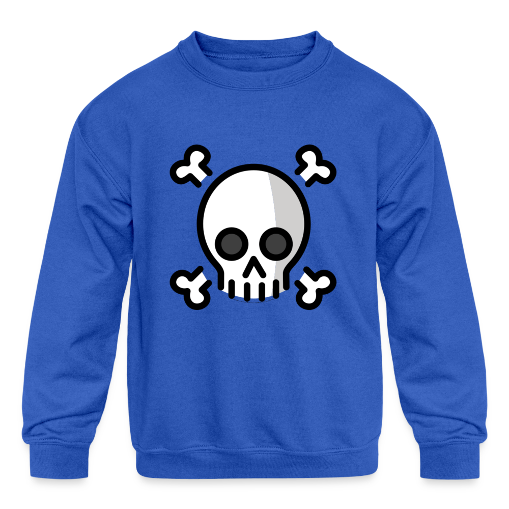 Skull and Crossbones Moji Kids' Crewneck Sweatshirt - Emoji.Express - royal blue