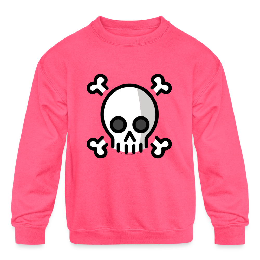 Skull and Crossbones Moji Kids' Crewneck Sweatshirt - Emoji.Express - neon pink