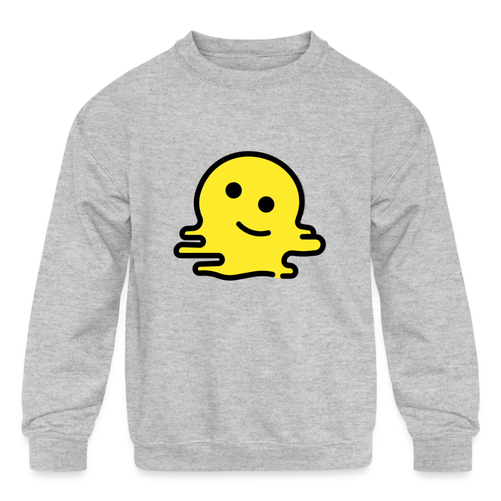 Melting Face Moji Kids' Crewneck Sweatshirt - Emoji.Express - heather gray