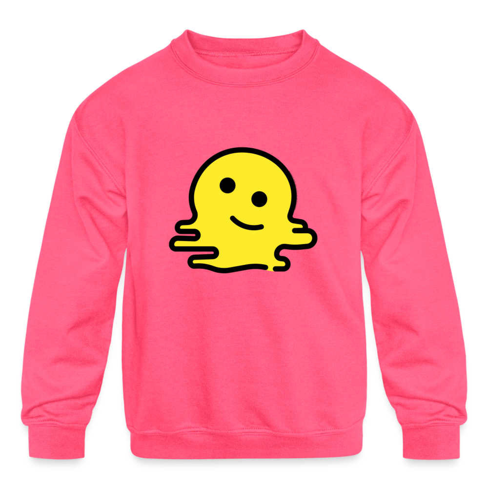 Melting Face Moji Kids' Crewneck Sweatshirt - Emoji.Express - neon pink