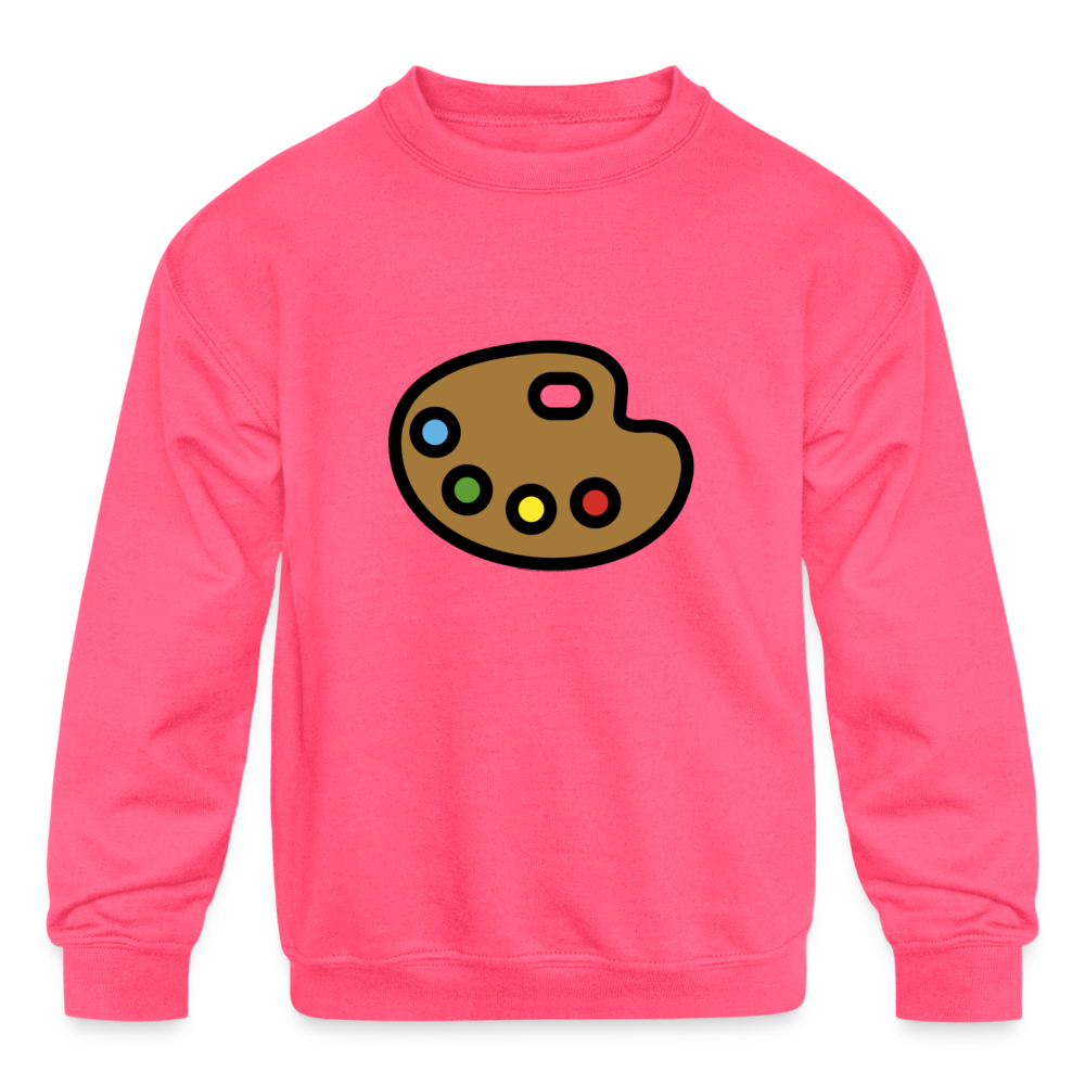Artist Palette Moji Kids' Crewneck Sweatshirt - Emoji.Express - neon pink