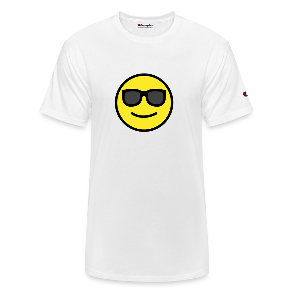 Smiling Face with Sunglasses Emoji Champion Unisex T-Shirt - Emoji.Express - white