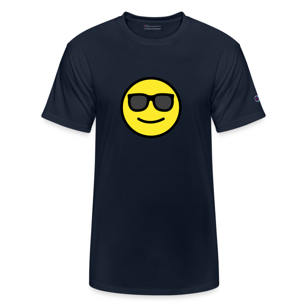 Smiling Face with Sunglasses Emoji Champion Unisex T-Shirt - Emoji.Express - navy