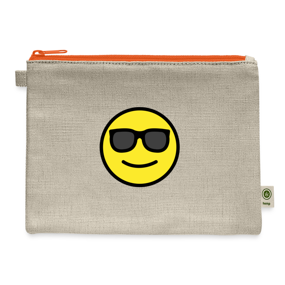 Smiling Face with Sunglasses Moji Carry All Hemp Pouch - Emoji.Express - natural/orange