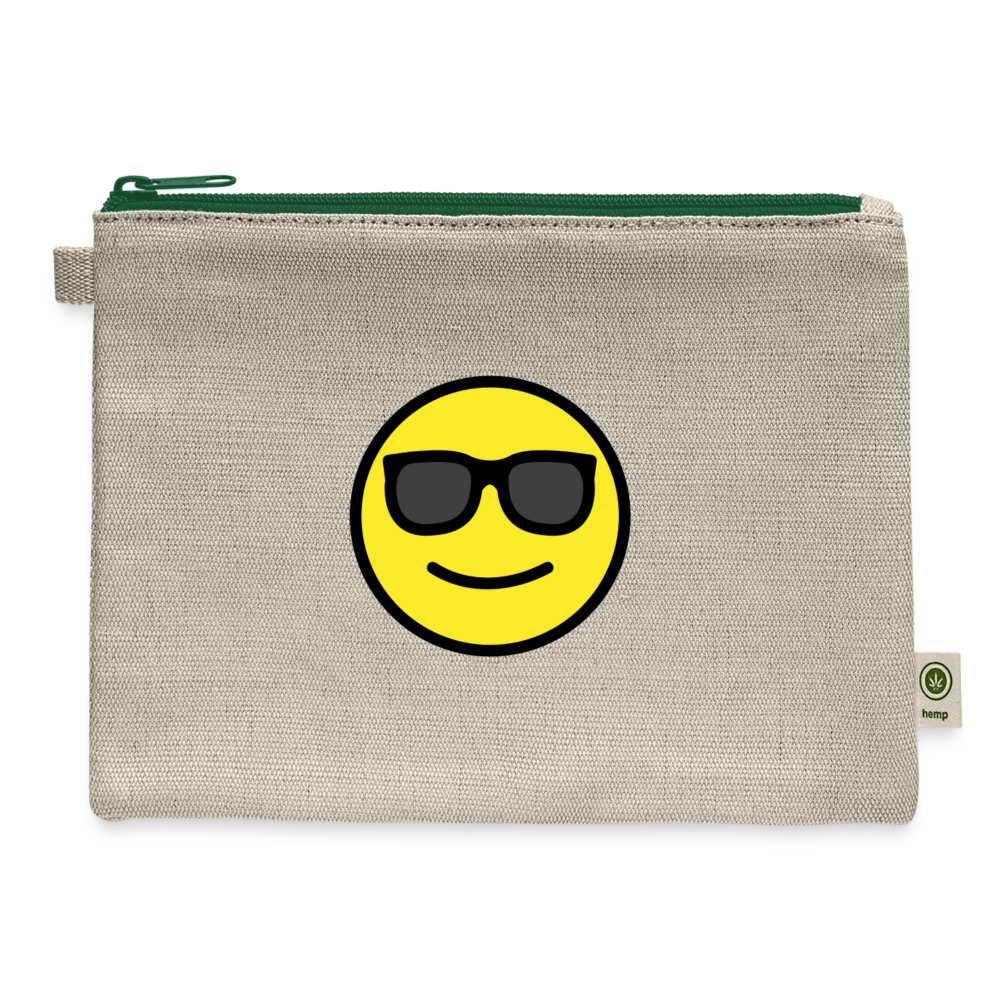 Smiling Face with Sunglasses Moji Carry All Hemp Pouch - Emoji.Express - natural/green