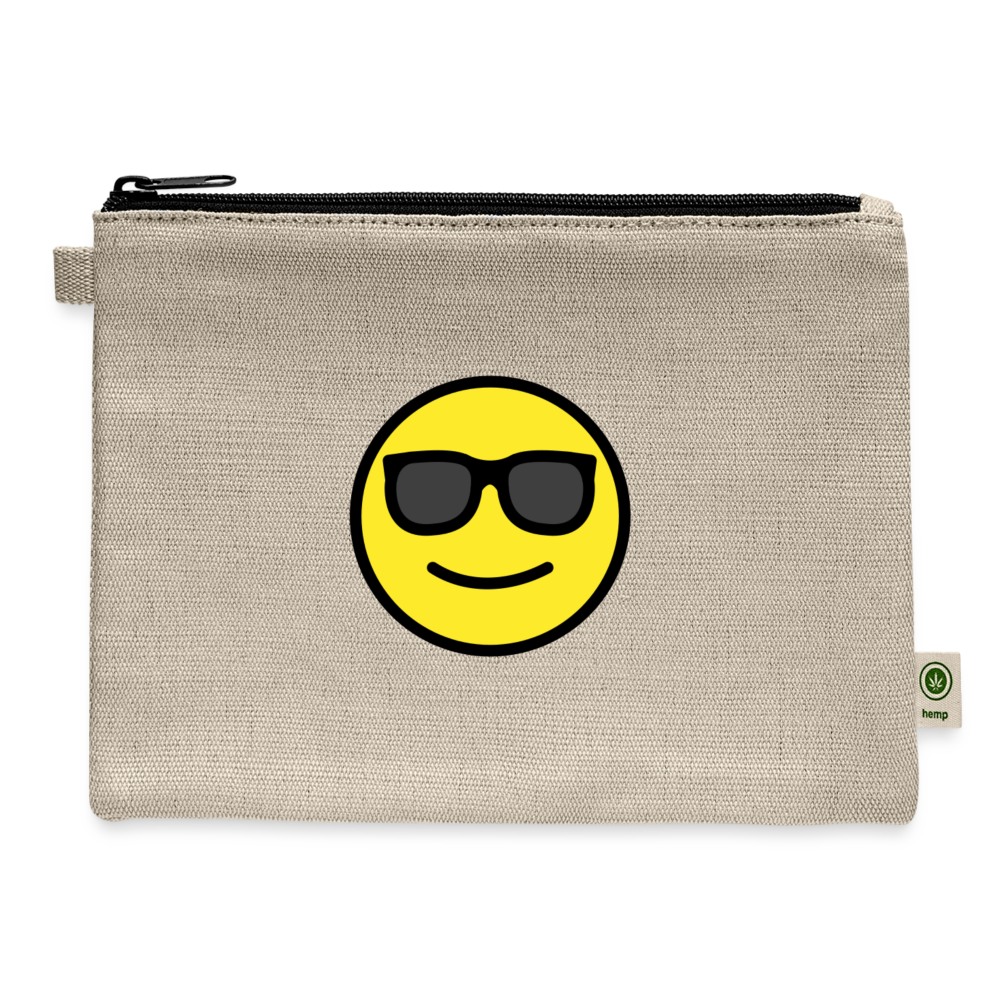 Smiling Face with Sunglasses Moji Carry All Hemp Pouch - Emoji.Express - natural