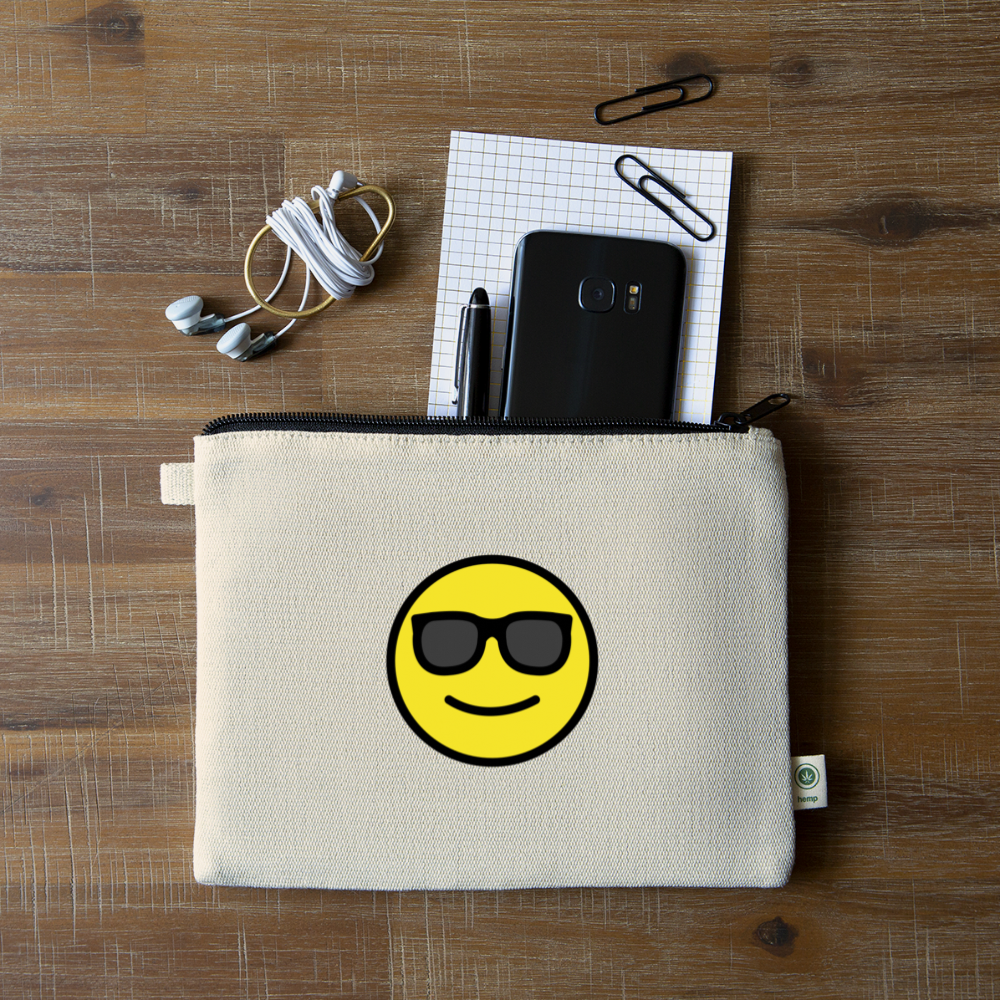 Smiling Face with Sunglasses Moji Carry All Hemp Pouch - Emoji.Express - natural