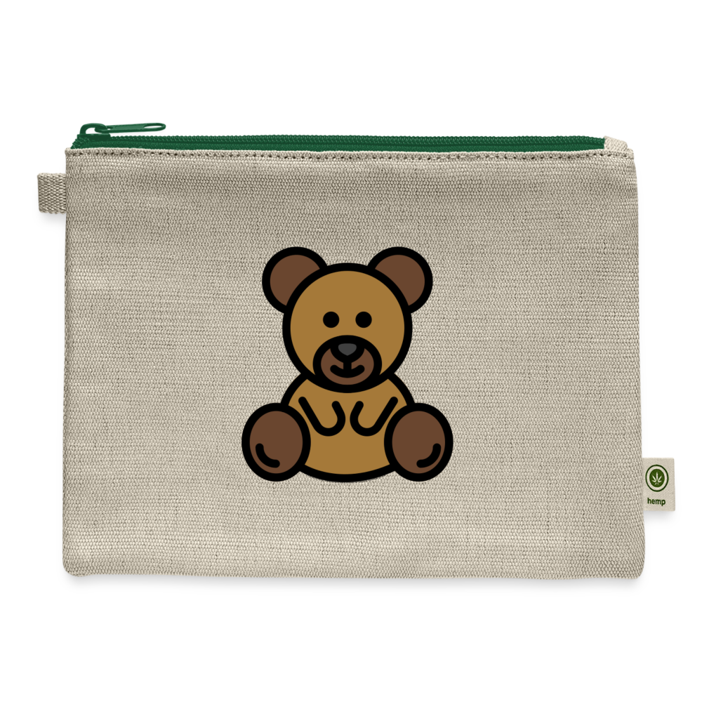 Teddy Bear Moji Carry All Hemp Pouch - Emoji.Express - natural/green