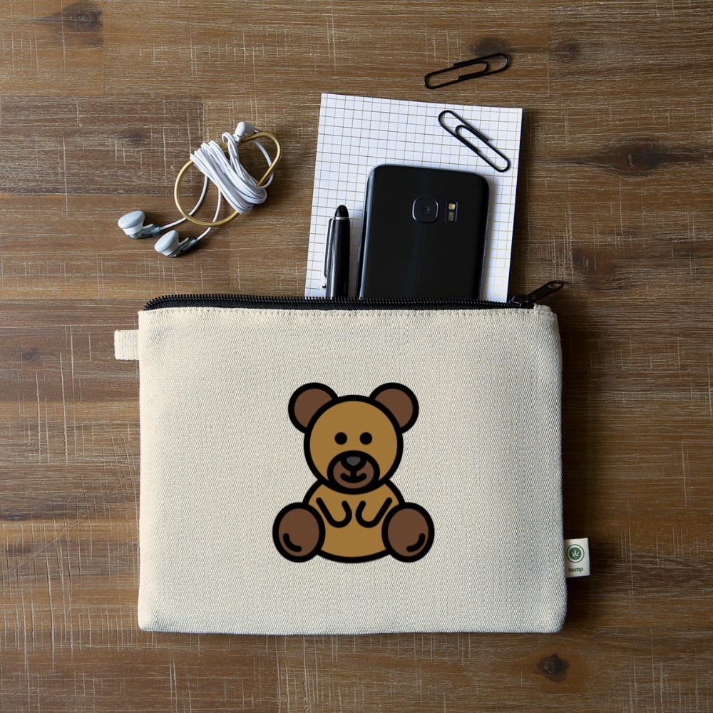 Teddy Bear Moji Carry All Hemp Pouch - Emoji.Express - natural