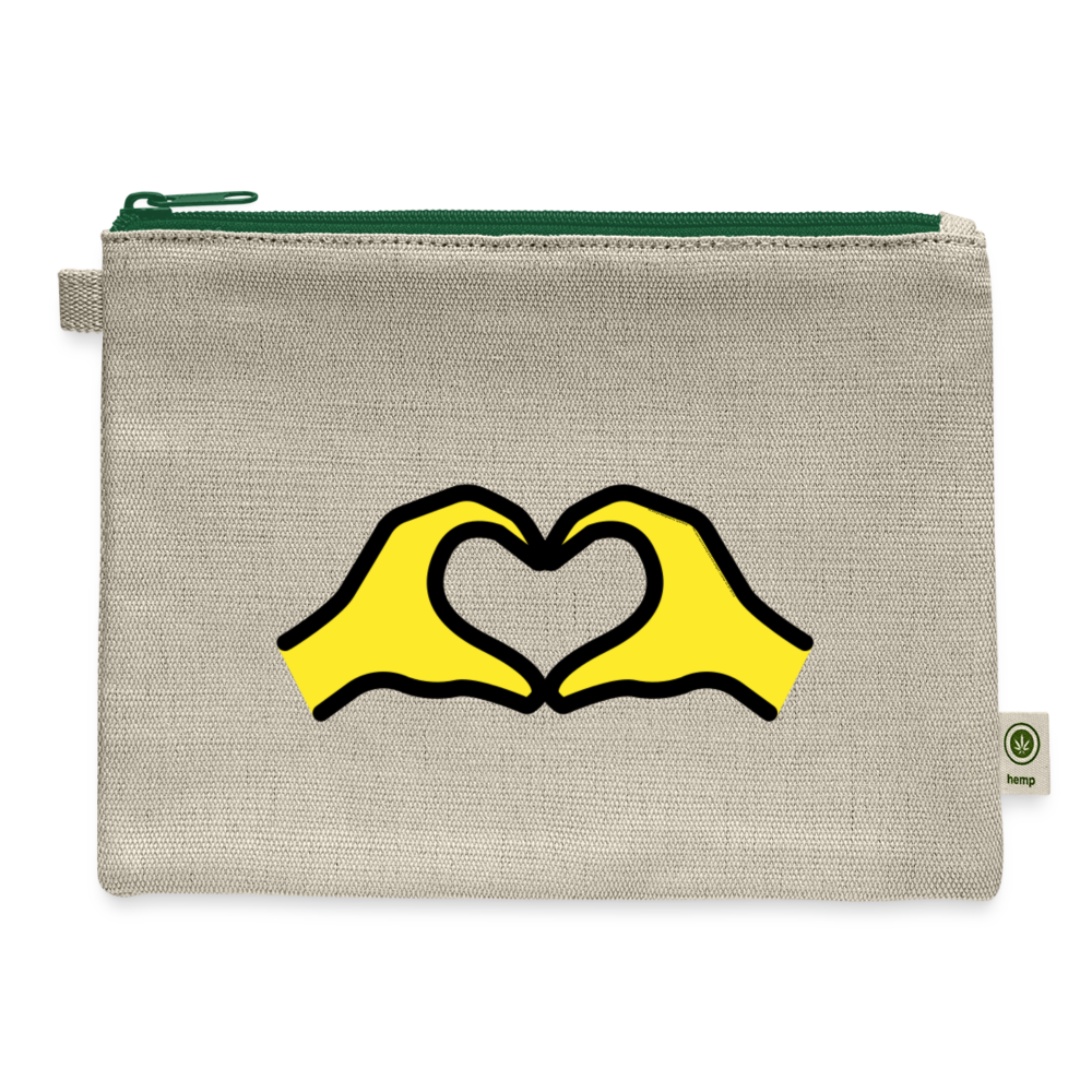 Heart Hands Moji Carry All Hemp Pouch - Emoji.Express - natural/green
