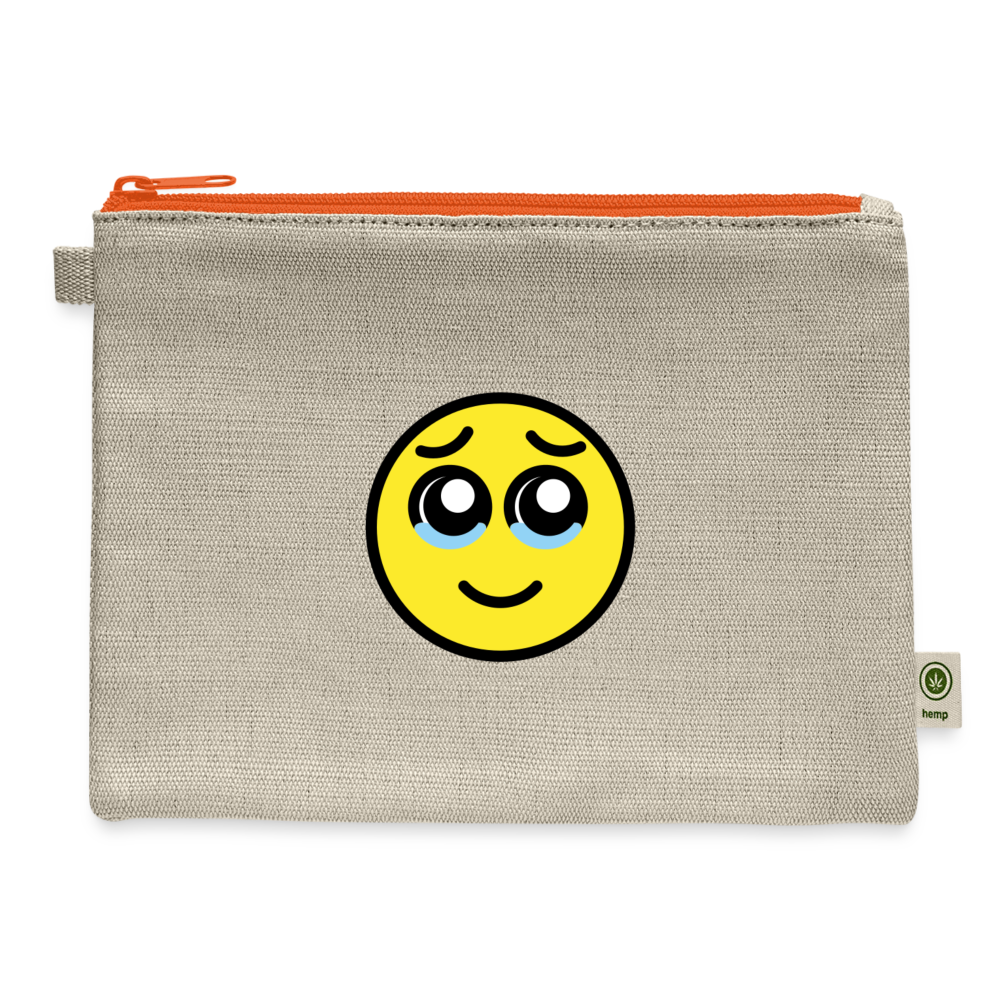 Face Holding Back Tears Moji Carry All Hemp Pouch - Emoji.Express - natural/orange