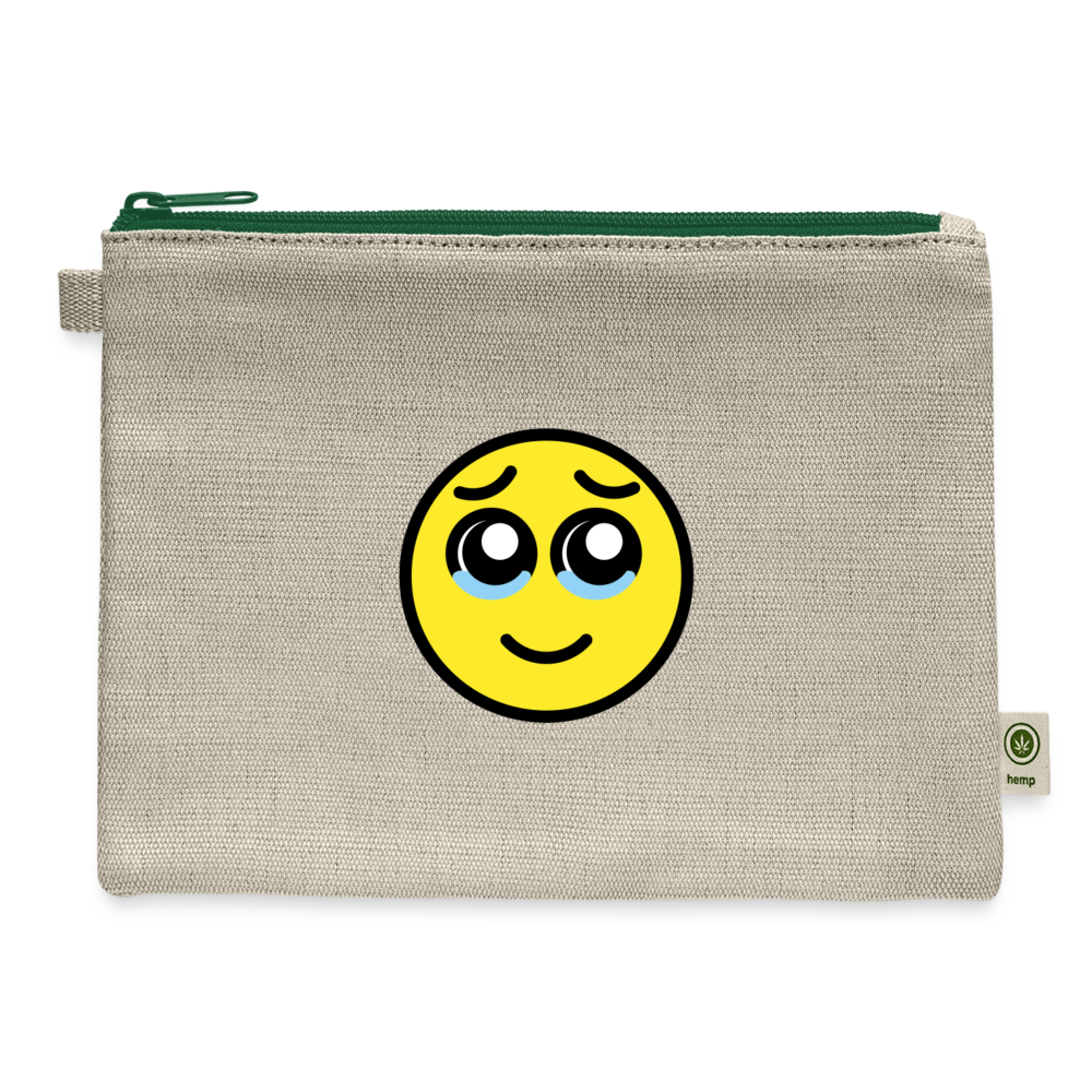 Face Holding Back Tears Moji Carry All Hemp Pouch - Emoji.Express - natural/green