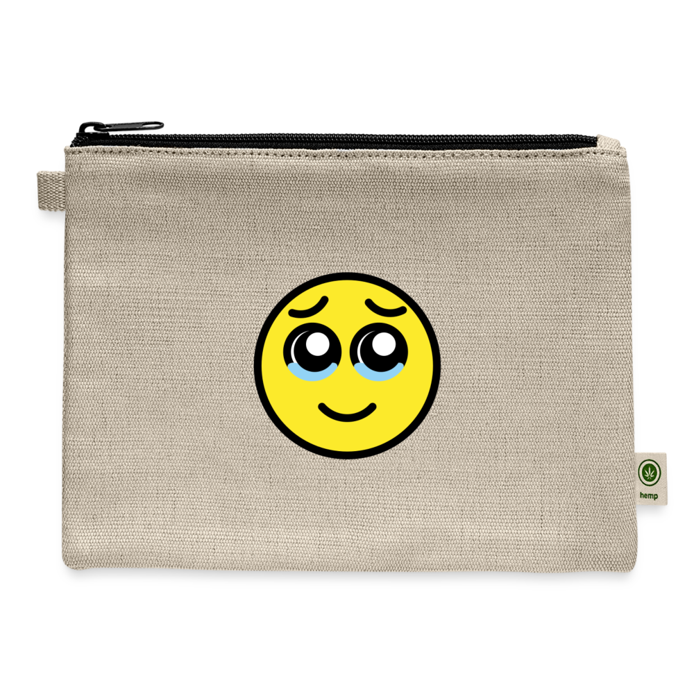 Face Holding Back Tears Moji Carry All Hemp Pouch - Emoji.Express - natural