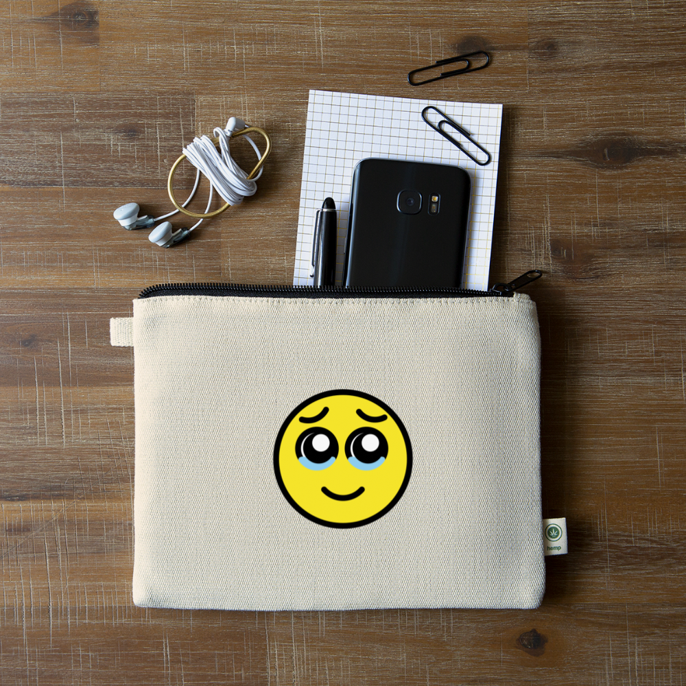 Face Holding Back Tears Moji Carry All Hemp Pouch - Emoji.Express - natural