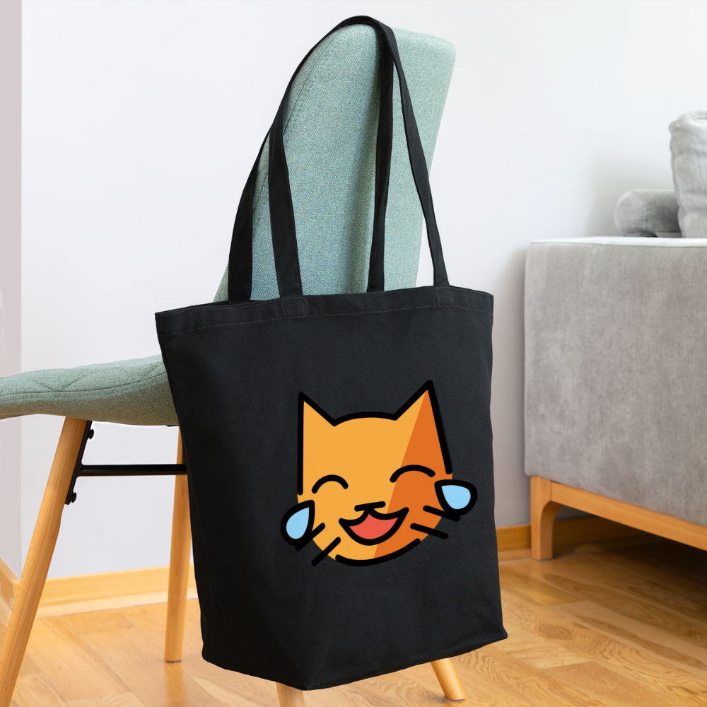 Customizable Cat with Tears of Joy Moji Eco-Friendly Cotton Tote - Emoji.Express - black
