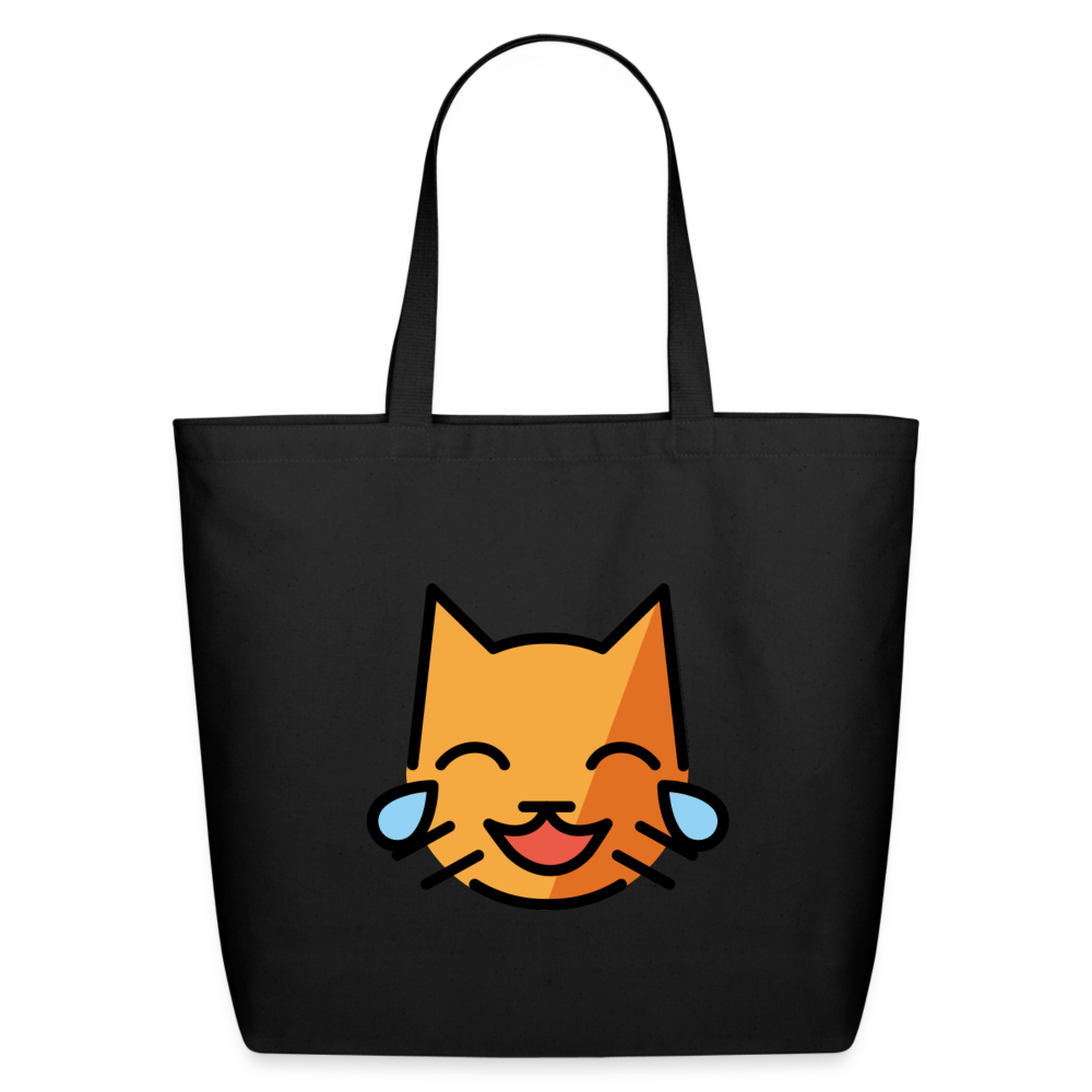 Customizable Cat with Tears of Joy Moji Eco-Friendly Cotton Tote - Emoji.Express - black