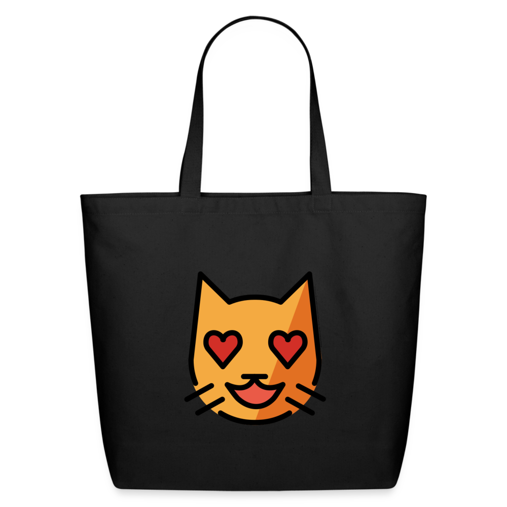 Customizable Smiling Cat with Heart Eyes Moji Eco-Friendly Cotton Tote - Emoji.Express - black