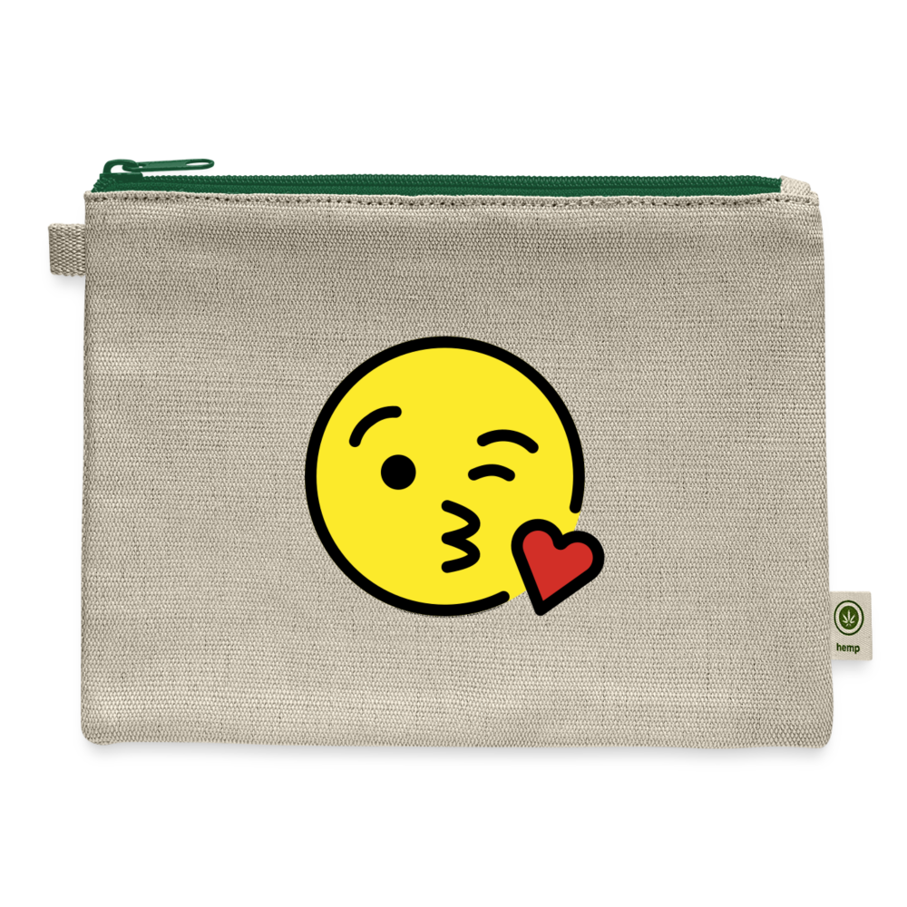 Face Blowing a Kiss Moji Carry All Hemp Pouch - Emoji.Express - natural/green