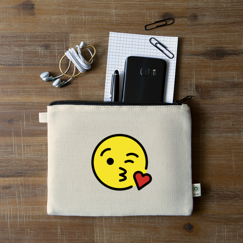 Face Blowing a Kiss Moji Carry All Hemp Pouch - Emoji.Express - natural