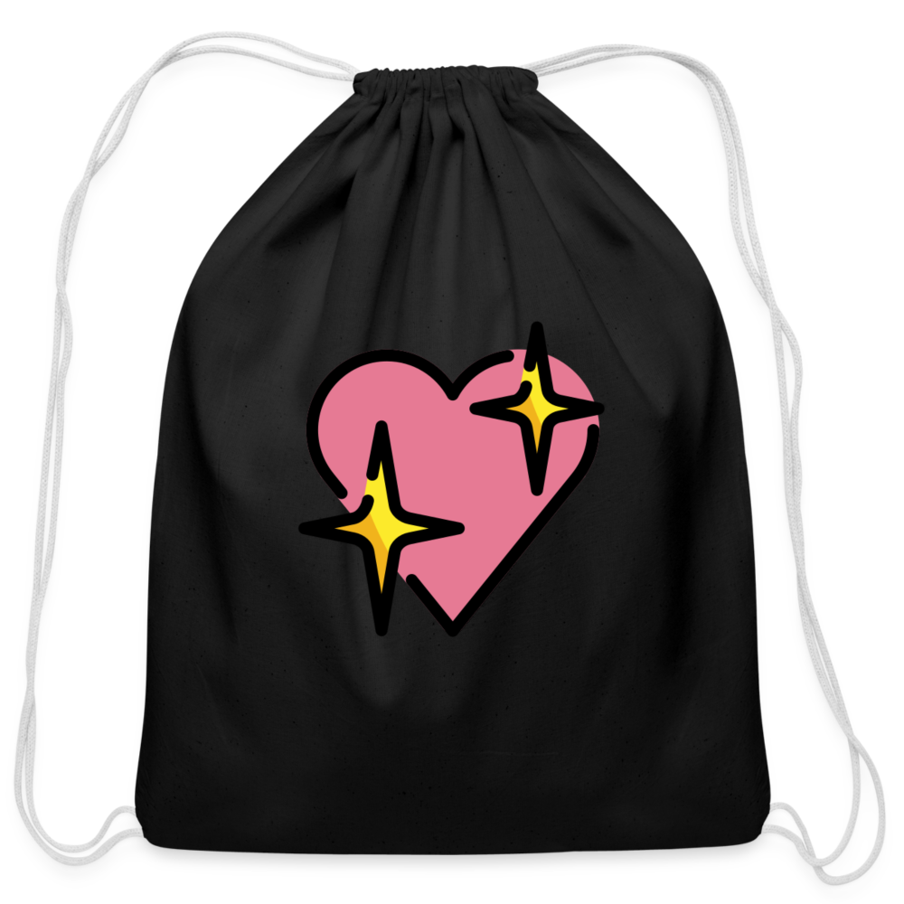 Customizable Sparkling Heart Moji Cotton Drawstring Bag - Emoji.Express - black